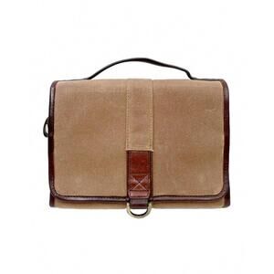NEW BOCONI men's waxed canvas hanging travel kit in wheat